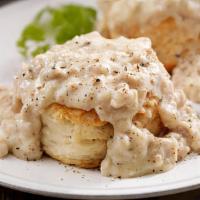 Biscuits & Sausage Gravy · 970 cal. Two oven-fresh buttermilk biscuits with country sausage gravy.