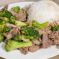 Beef Broccoli · Pan-fried American broccoli and beef with Mama's signature sauce. Served with sticky rice or...