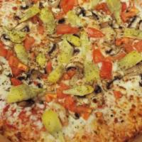 Perfect Game · Vegetarian pizzas. Mozzarella cheese, fresh garlic, basil, mushroom, tomato, and artichoke h...