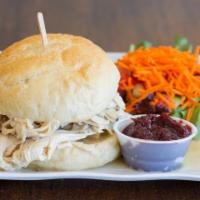 Thanksgiving On A Bun · Freshly roasted turkey breast, stuffing, gravy, and fresh cranberry sauce served on a bakery...