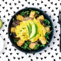 The Post-Yoga · A healthy-ish bowl with 2 eggs scrambled, avocado, sauteed mushroom, crispy tater tots, onio...