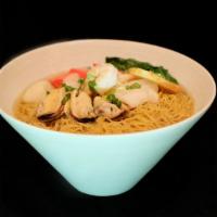 #38. Seafood Noodles · Shrimp, mussels, squid, imitation crab meat, fish ball, fish cake, bean sprouts, green onion...