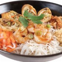 Shrimp Vermicelli Salad · Shrimp, veggie egg rolls, rice vermicelli noodles, fresh vegetables, fried red onions, crush...