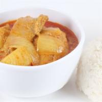 Yellow Curry · Choice of protein, onions, potatoes in yellow curry sauce.