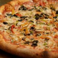Ny Veggie · Mushrooms, olives, green peppers, roasted red peppers, onions.