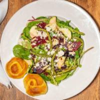 Harvest Salad · Mixed greens, beets, almonds, raisins, squash, green beans, goat cheese & balsamic vinaigret...