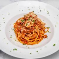 Spaghetti Bolognese · 100% beef ragout on marinara sauce, parmesan cheese, parsley.