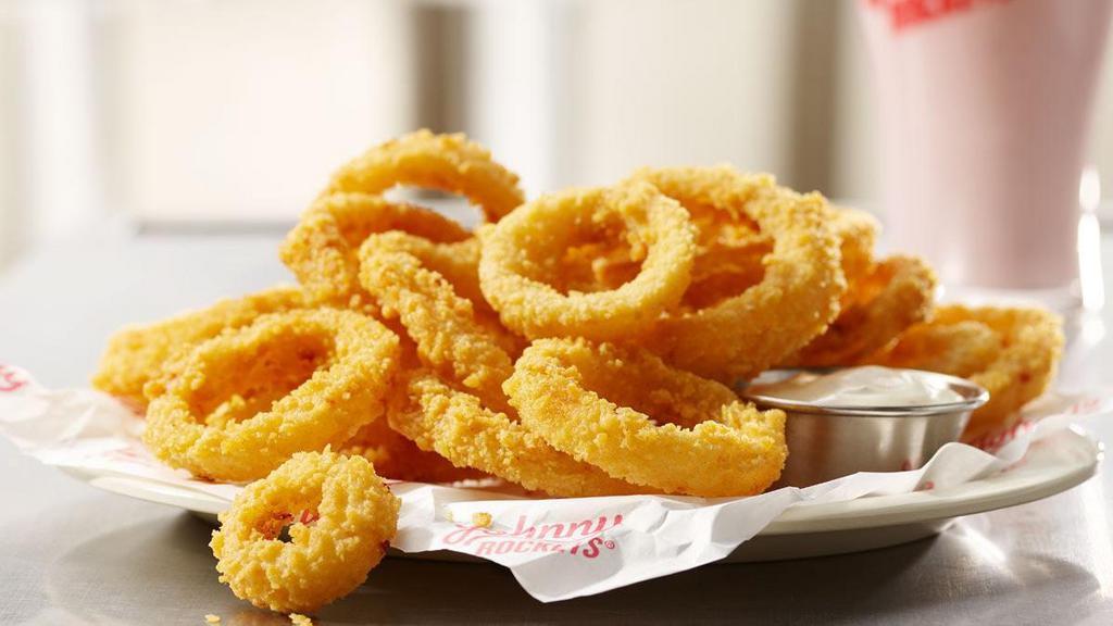Onion Rings · Jumbo sized onion rings are rolled in crunchy sourdough breadcrumbs, fried to golden brown perfection.