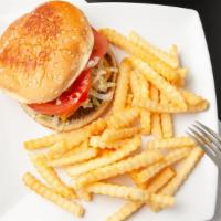 Cheeseburger With Fries · 1/4lb patty, lettuce, tomato, onion, American cheese, ketchup, mayonnaise.