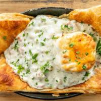 Chicken Pot Pie · pulled chicken, carrots, peas, gravy,. celery, onions, puff pastry