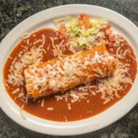 Wet Burritos · Inside: choice of meat, rice, beans, salsa, onions and cilantro. Topped with salsa of choice...