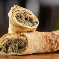 Kafta Kabob Wrap · 90% 10% Ground Beef, Parsley, Onions, and Hummus. *Pita bread contains Gluten