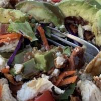 Chicken Cobb Salad · Grilled chicken, bacon, with bacon or turkey bacon, aged blue cheese, eggs, avocado, and tom...