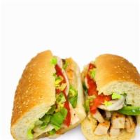 Hot Chicken Philly Sandwich · Grilled chicken breast, mushrooms, bell peppers, onions, lettuce, tomatoes, your choice of c...