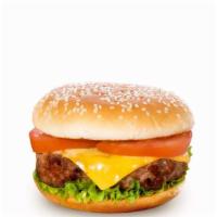Cheeseburger · 100% beef patty with melted American cheese on top, lettuce, tomato, pickles, and our specia...