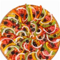 Extra Large Vegetarian Pizza · Made with homemade tomato sauce, mozzarella cheese, onions, bell peppers, black olives, mush...