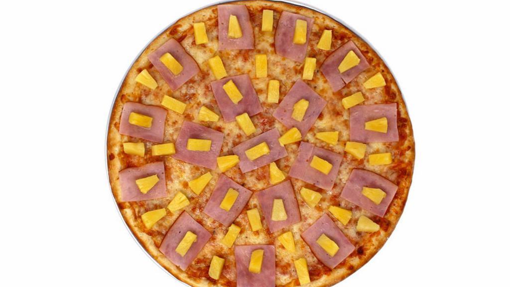 Hawaiian Pizza · Made with homemade tomato sauce, mozzarella cheese, pineapple, and Canadian bacon.