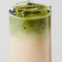 Matcha Oolong Milk Tea · Premium matcha from Japan layered with our roasted oolong milk tea