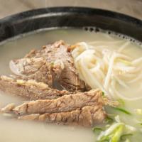 Yangji Sullungtang · Ox bone soup made with beef brisket with less fat. Served with choice of rice, noodles, and ...