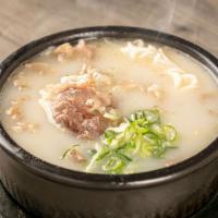Seokuh Sullungtang · Ox bone soup with mixed meats (yangji, chadol, ox knee). Served with choice of rice, noodles...