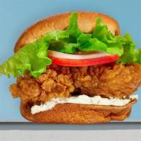 Especially For You Sandwich · Crispy battered and golden fried white meat chicken, bacon, cheese crispy lettuce, tomato, o...