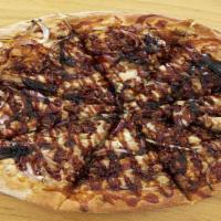 Bbq Chicken Pizza · No sauce. Red onions, diced chicken, bacon bits, BBQ sauce.
