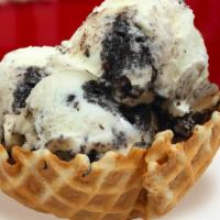 Large Waffle Bowl · Four scoops of freshly made ice cream in a freshly made waffle bowl.