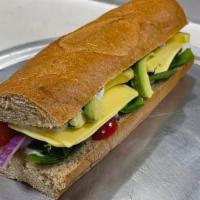 Palm Springs Vegan · Spinach, Tomatoes, Onions, Roasted Red Bell Peppers, Cucumbers, Avocados, Vegan Provolone & ...