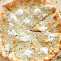 White Pizza (Large) · Garlic and oil base, black pepper, mozzarella, ricotta, romano cheese, oregano parsley