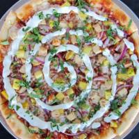 Vegan Bbq Chicken Pizza (X-Large) · Vegan Chicken, red onion, pineapple, cilantro, drizzled with vegan ranch.