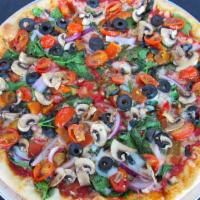 Vegan Garden (Large) · Spinach, cherry tomatoes, red onion, roasted red bell peppers, mushrooms, black olives