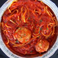 Spaghetti Meatballs · House made marinara served over spaghetti with meatballs, w/ 2 garlic knots.
