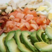 Cobb Salad · Chicken, bacon, eggs, avocado, lettuce, tomato with your choice of dressing