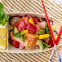 Poke Salad · chopped mixed raw fishes  with mixed veggies + house poke sauce