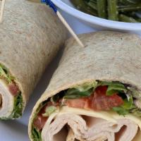 Turkey Provolone Wrap · Turkey provolone cheese, mixed greens, and tomato with chipotle mayonnaise wrapped in a whol...