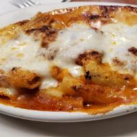 Baked Rigatoni · Rigatoni pasta baked with ricotta, Parmesan and mozzarella cheese and served with choice of ...