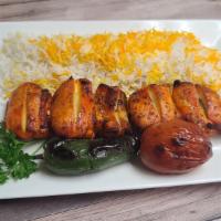 #5 Chicken Thigh Kebab Plate · Chunks of marinated chicken thigh kebab grilled on open flame.
Comes with grilled tomato, sp...