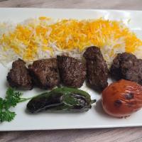#13 Beef Shish Kebab Plate  · Chunks of marinated flap meat kebab grilled on open flame.
Comes with grilled tomato, spicy ...