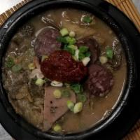 Korean Sausage Soup (순대국) · Korean blood sausage in pork soup. (Includes 1 serving of white rice and seasonal side dishe...
