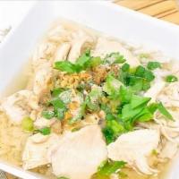 Chicken & Rice Soup · Home style, crispy garlic, cilantro.