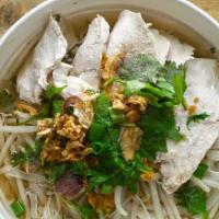Thai Noodle Soup · Rice Noodle, chicken breast served with Homemade Chicken broth. Topped with cilantro and fri...