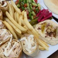 Chicken Shawarma Plate · Chicken Shawarma with garlic spread and pickles, wrapped in a mediterranean wrap grilled and...