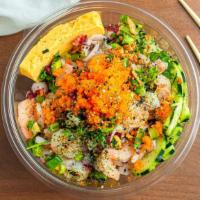Medium Poke Bowl · Three scoops of protein, two sides and two scoops of rice