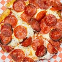 Pepperoni Pizza · Pepperoni, cheese, and tomato sauce.