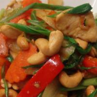 Cashew Nut · Stir fried with chili sauce, onion, cashew nut, garlic, carrot, celery, red bell pepper, gre...