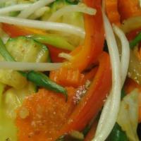 Mixed Vegetables · Stir fried with carrots, bean sprouts, green onions, broccoli, cabbage, and zucchini, with g...