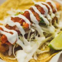 Fish Taco · The best option to start, deep fried fish taco, golden tortilla, cilantro, cabbage, pico de ...