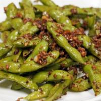 Spicy Garlic Edamame · 