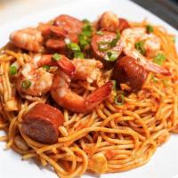 Cajun Garlic Noodles · any one or any combination of the following: sausage, shrimp, clams, mussels for an addition...