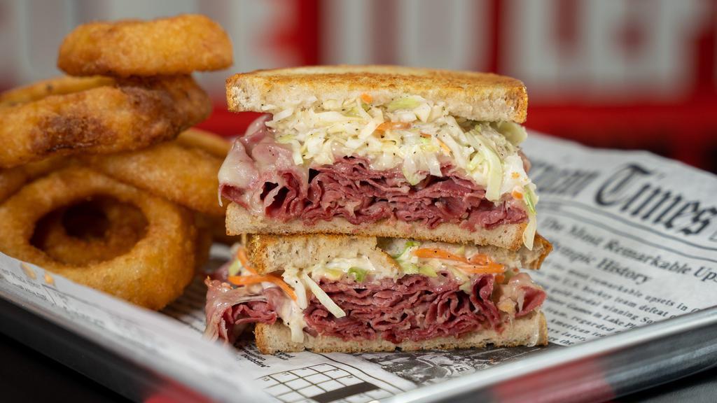 Corned Beef Special · On Grilled Rye Bread, Corned Beef, Coleslaw, Swiss Cheese, Russian Dressing